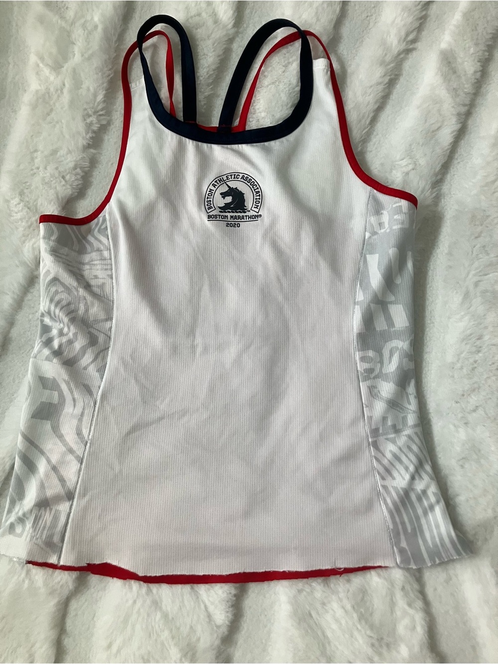 adidas White Women's Running Tank with Red & Navy Trim